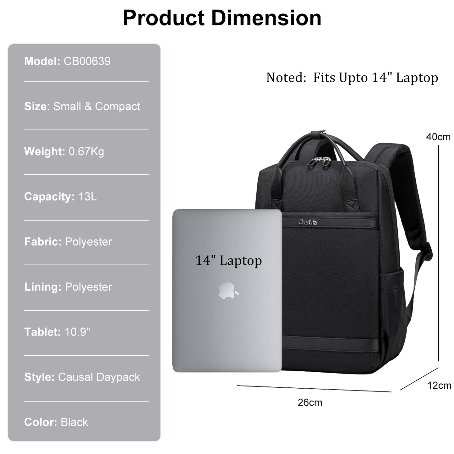 CB00639 Casual Backpack Black