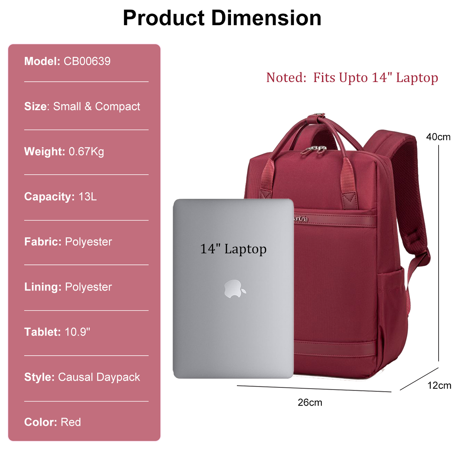 CB00639 Casual Backpack Red