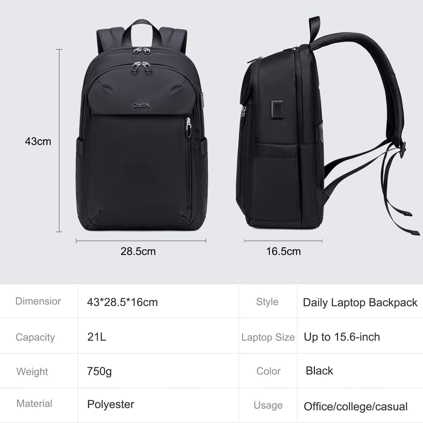 CB00633 Casual Backpack Black