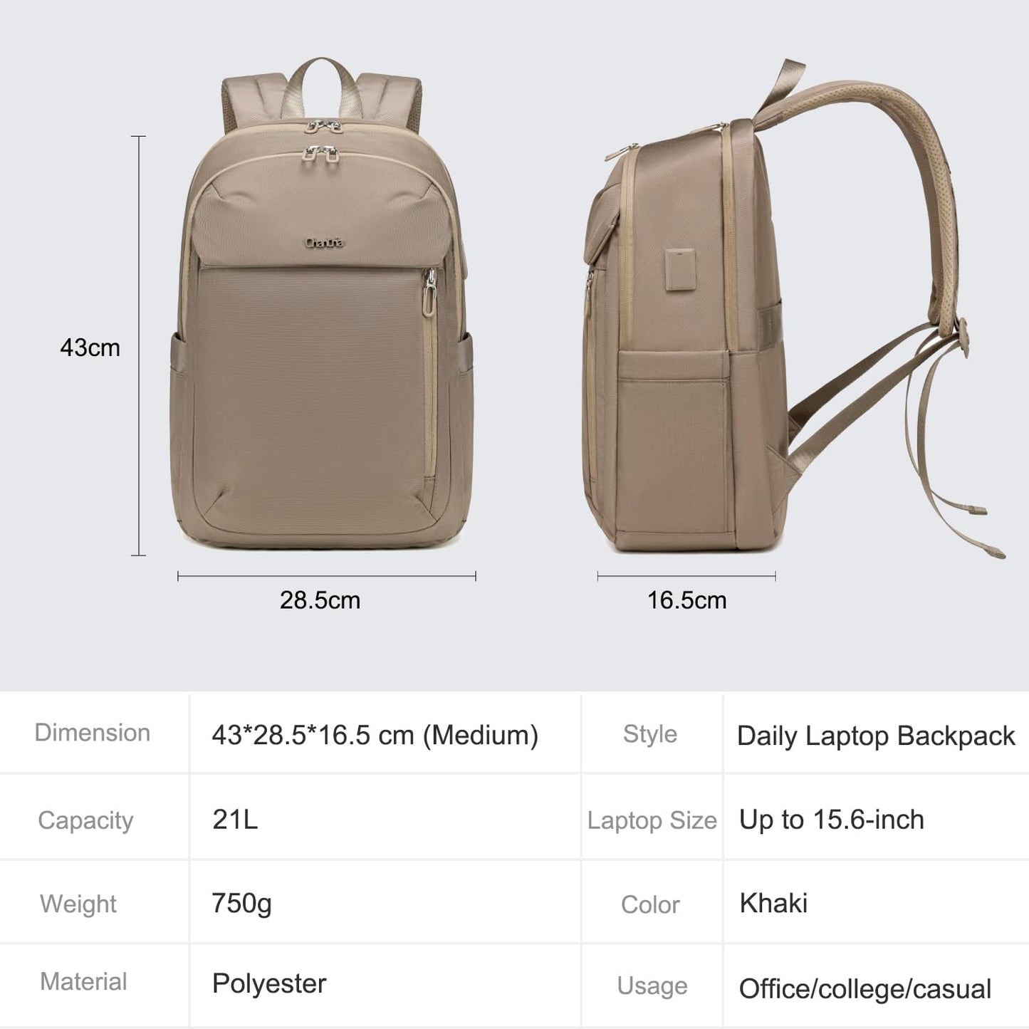 CB00633 Casual Backpack Khaki