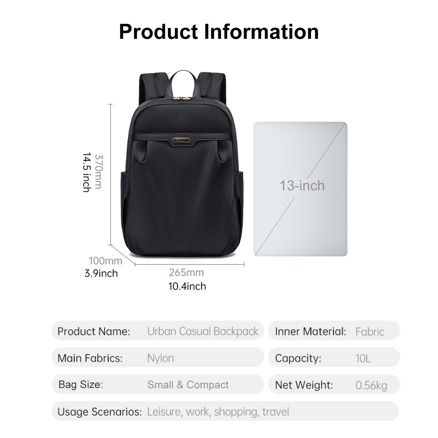 CB00769 Compact Backpack Black