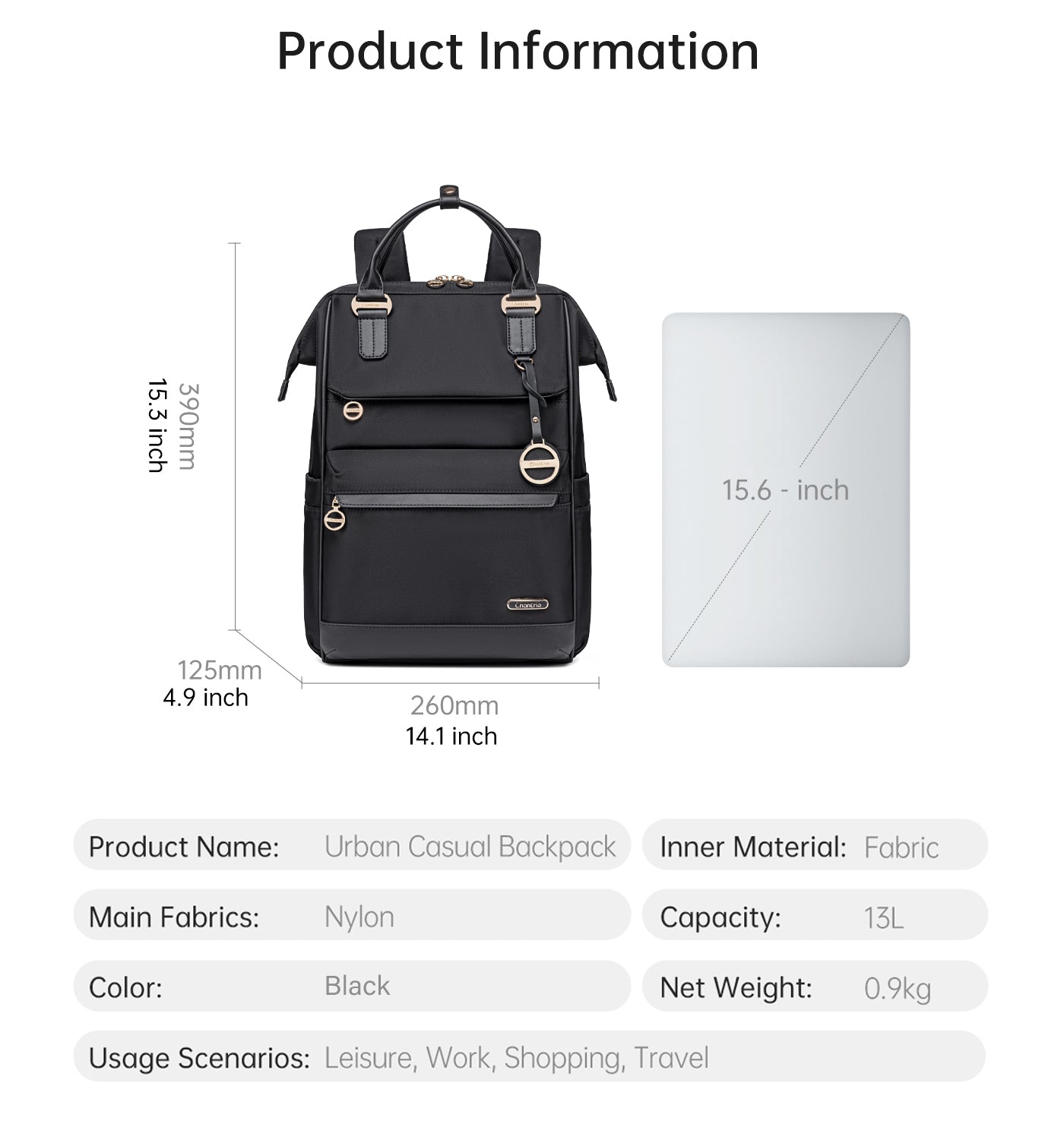 CB00788 Casual Backpack Black