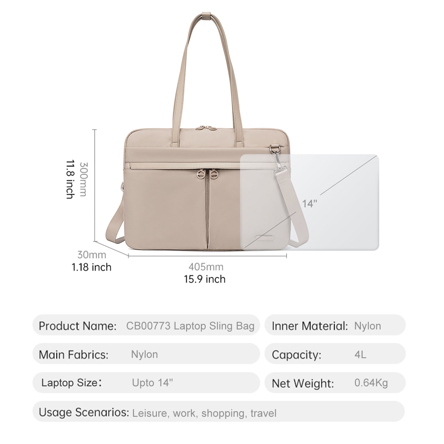 CB00773 Laptop Sling Bag Khaki
