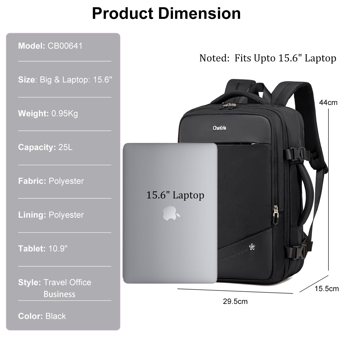 CB00641 Travel Backpack Black