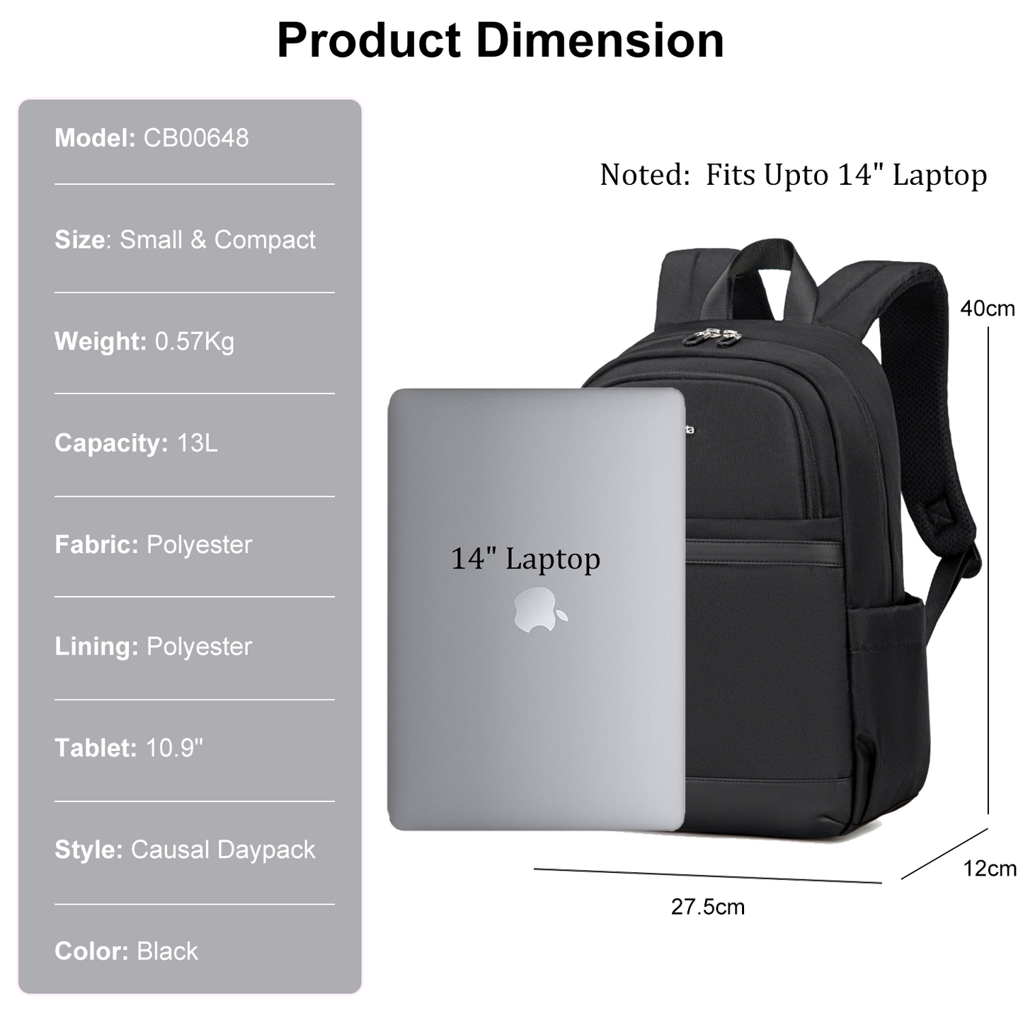 CB00648 Casual Backpack Black