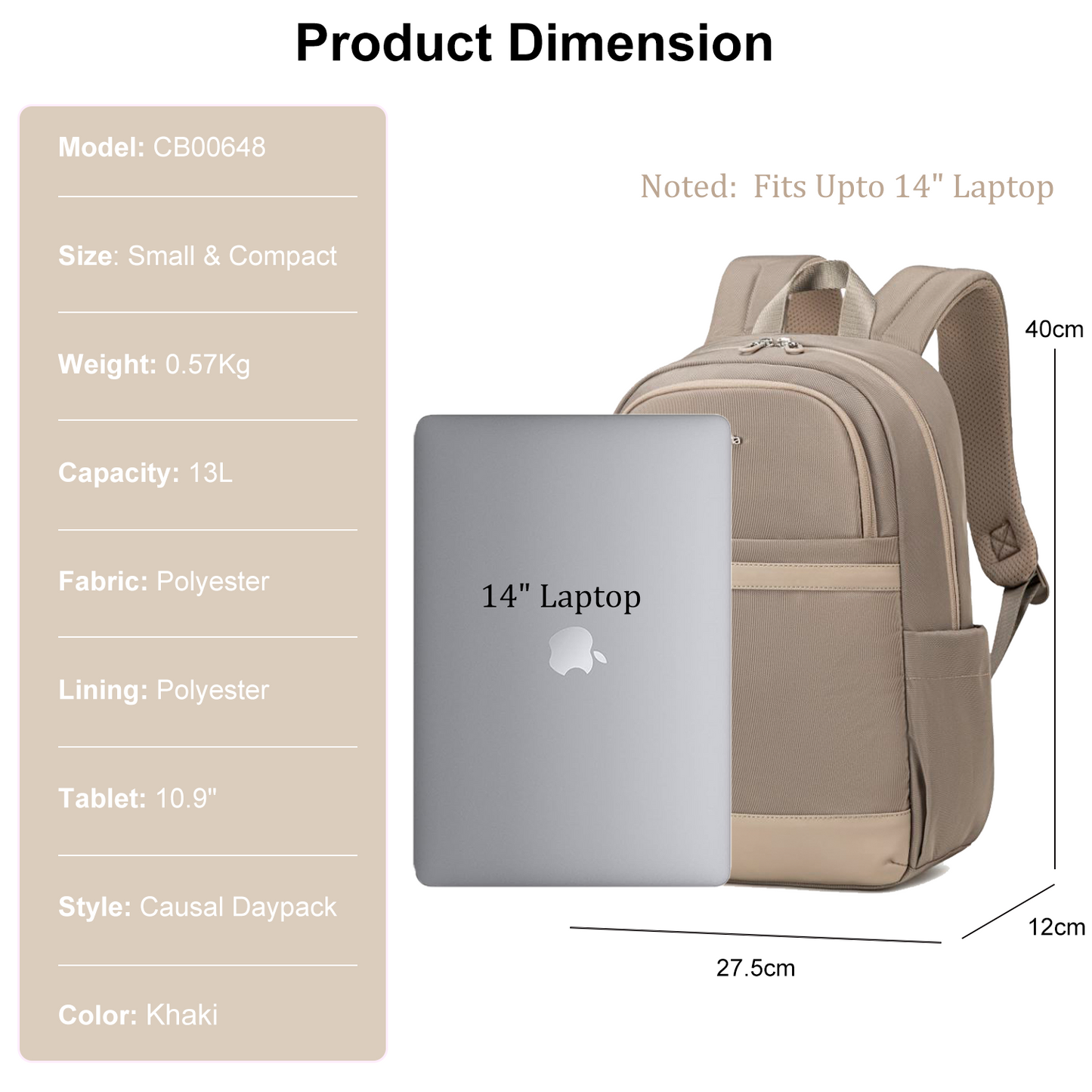 CB00648 Casual Backpack Khaki