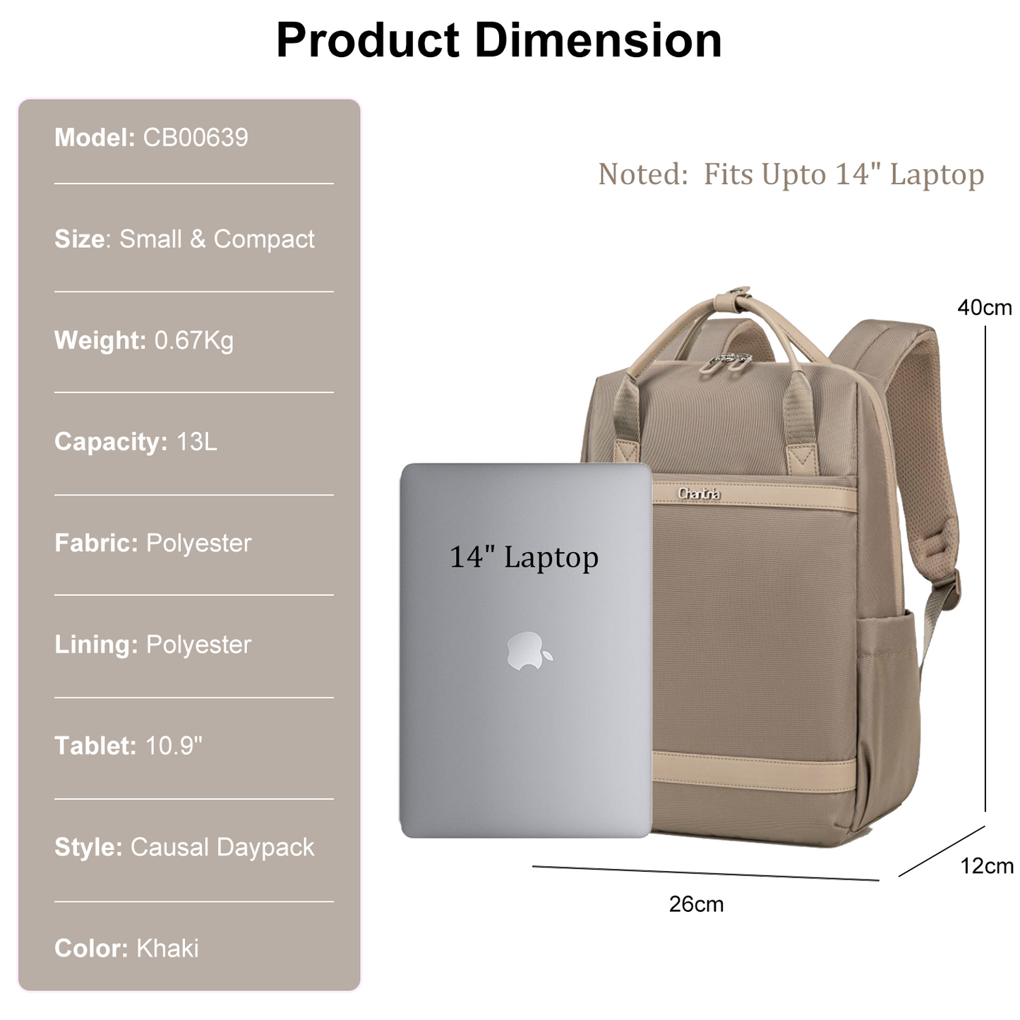 CB00639 Casual Backpack Khaki