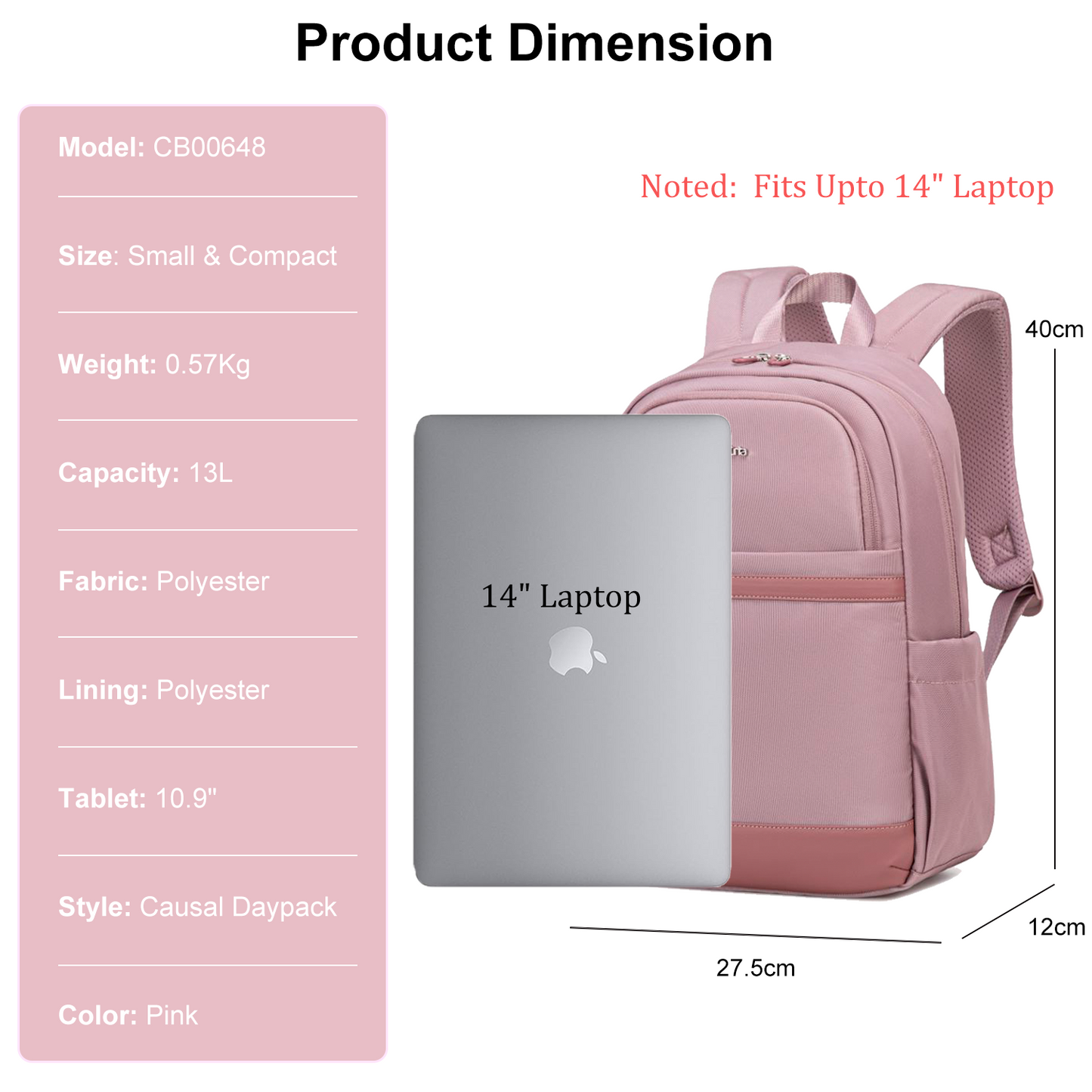 CB00648 Casual Backpack Pink