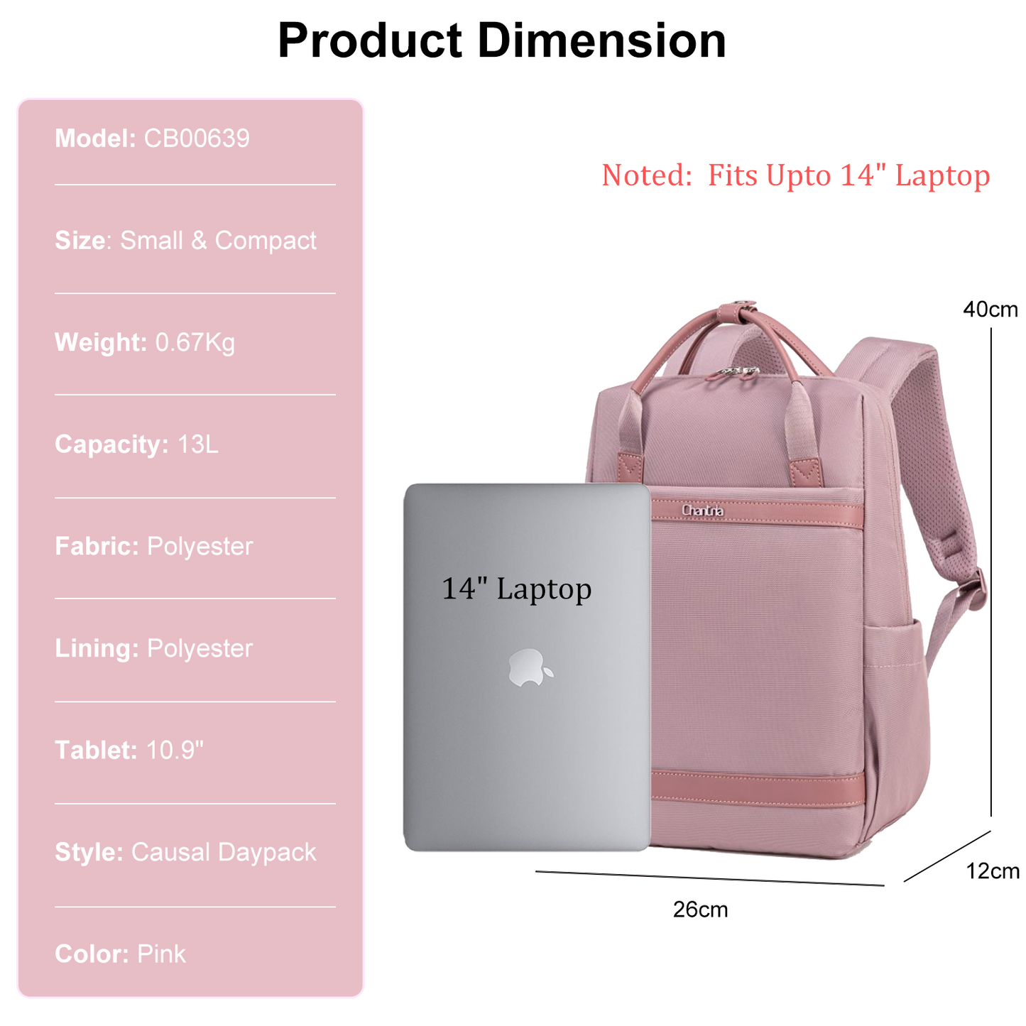 CB00639 Casual Backpack Pale Mauve