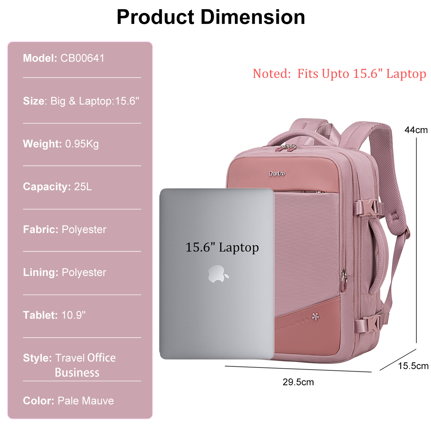 CB00641 Travel Backpack Pale Mauve