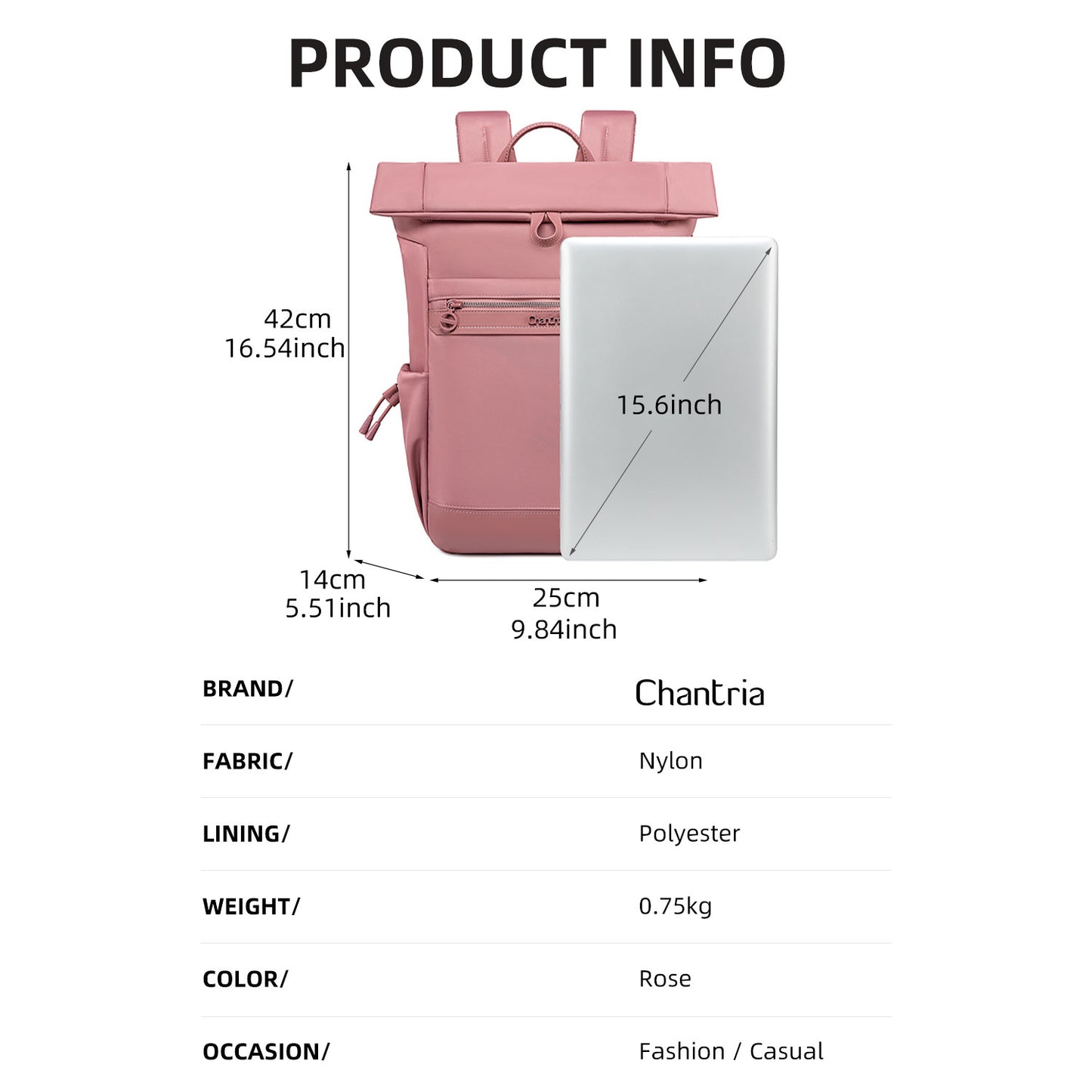 CB00950 Compact Backpack Nostalgia Rose