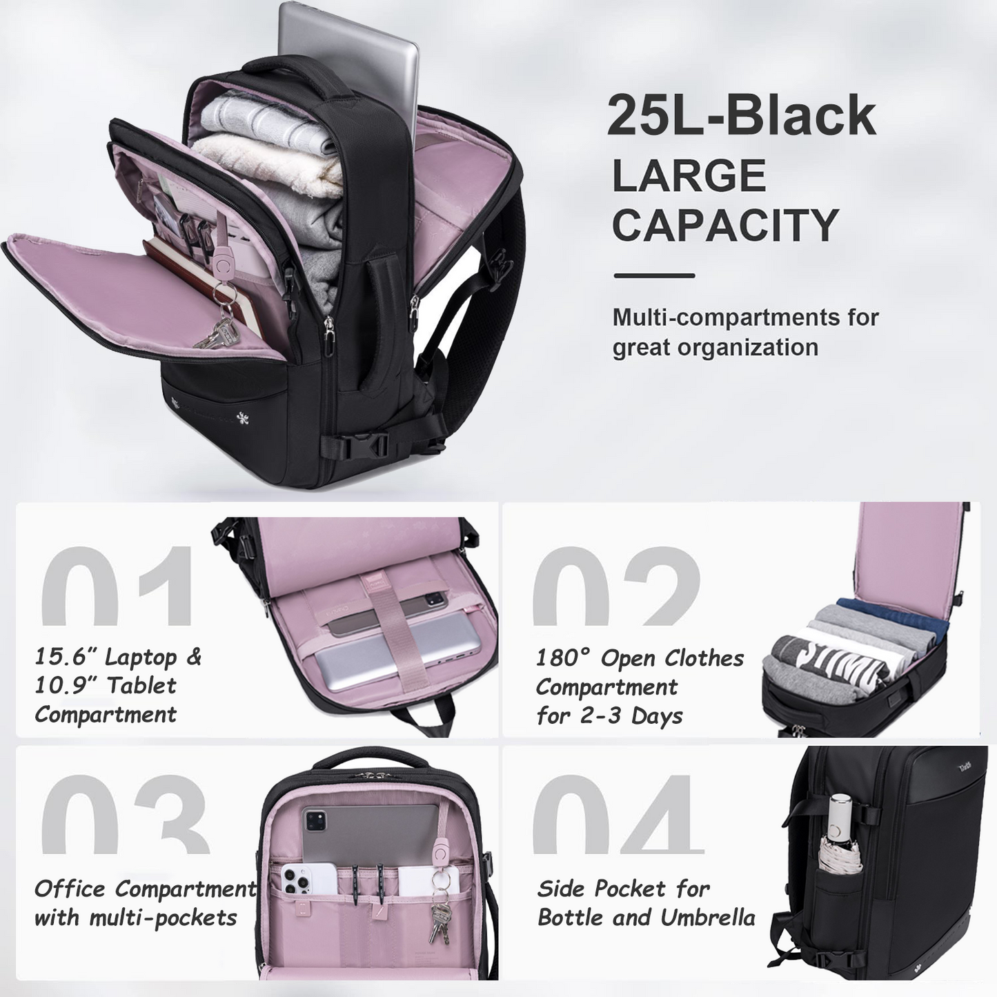 CB00641 Travel Backpack Black