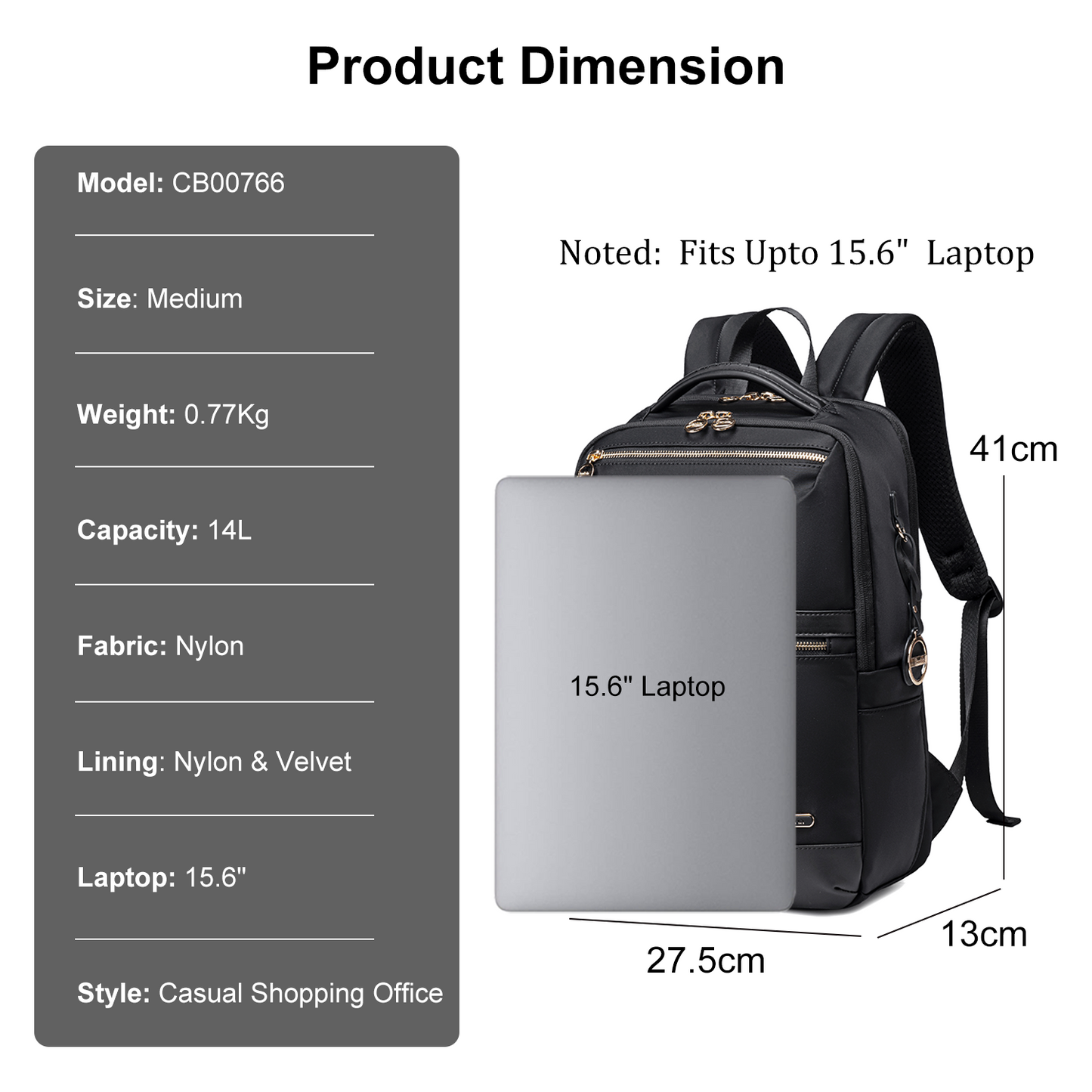 CB00766 Casual Backpack Black