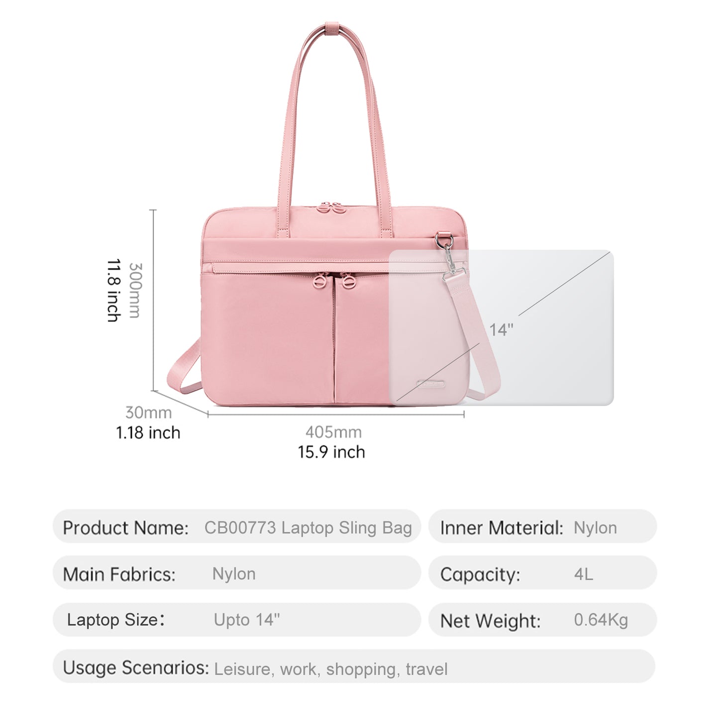 CB00773 Laptop Sling Bag Pink