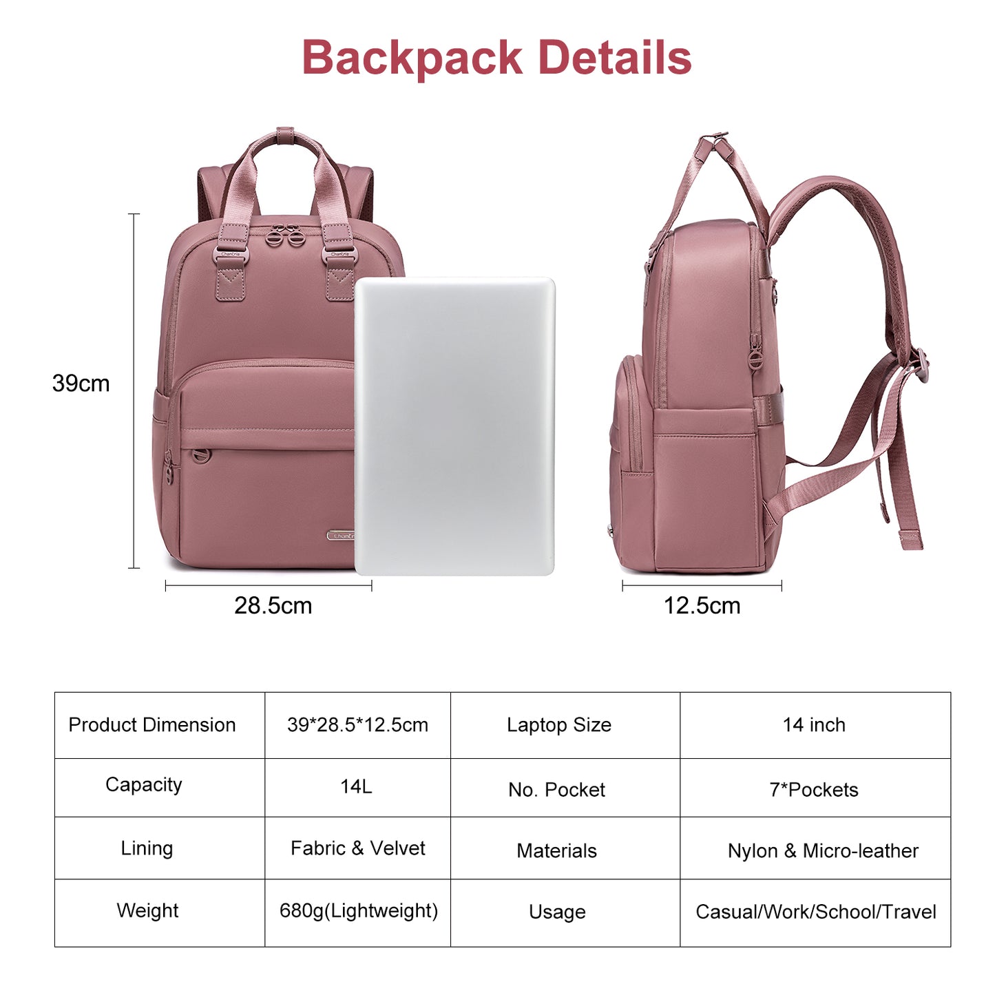 CB00778 Casual Backpack Nostalgia Rose
