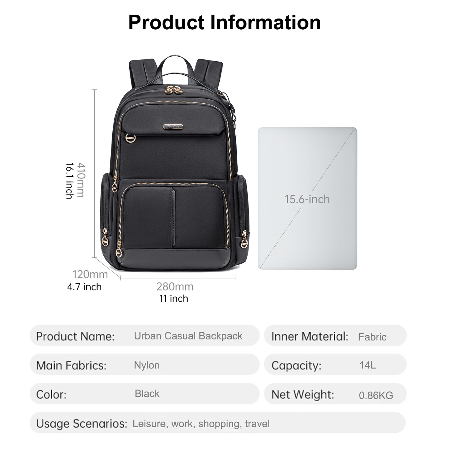 CB00786 Casual Backpack Black