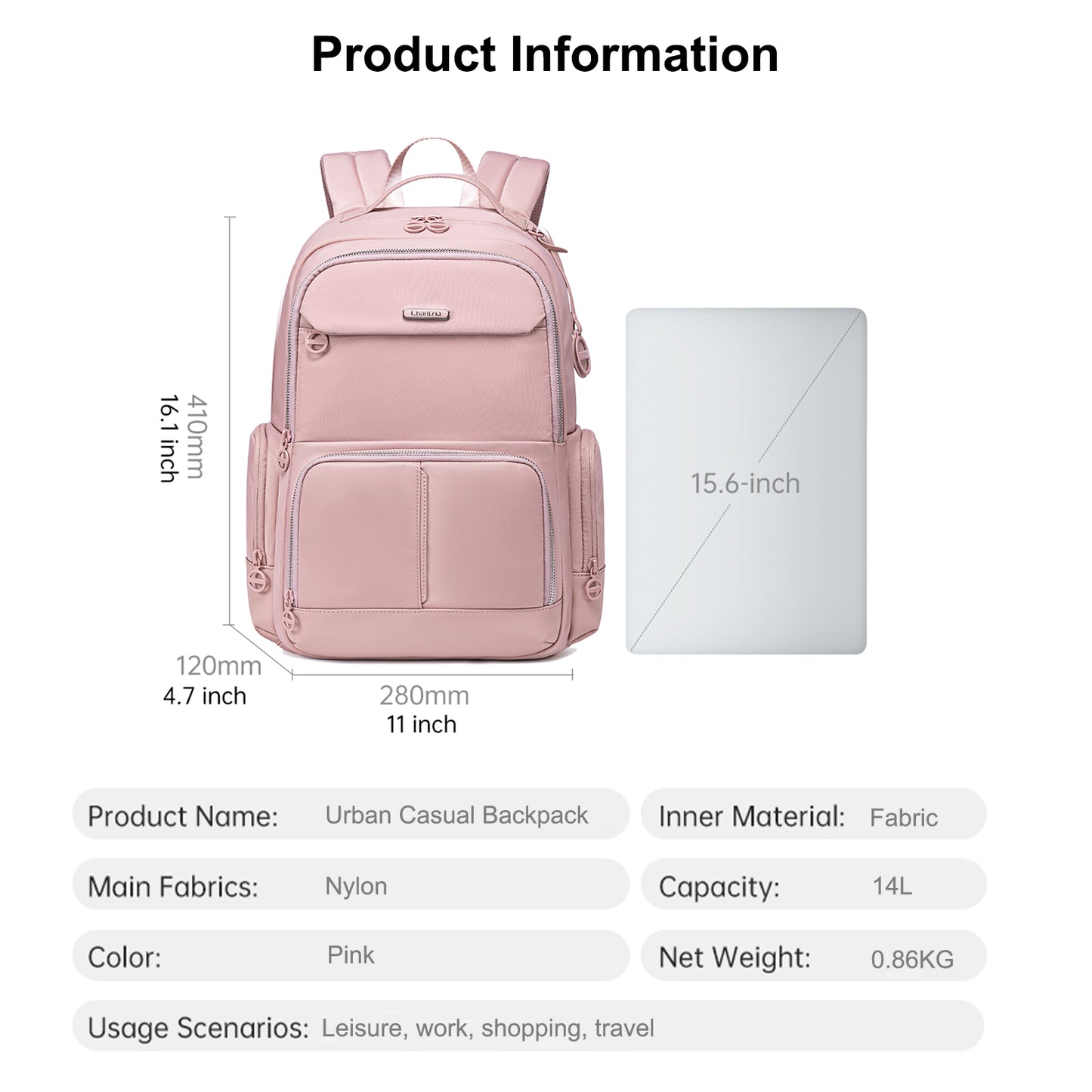CB00786 Casual Backpack Pink