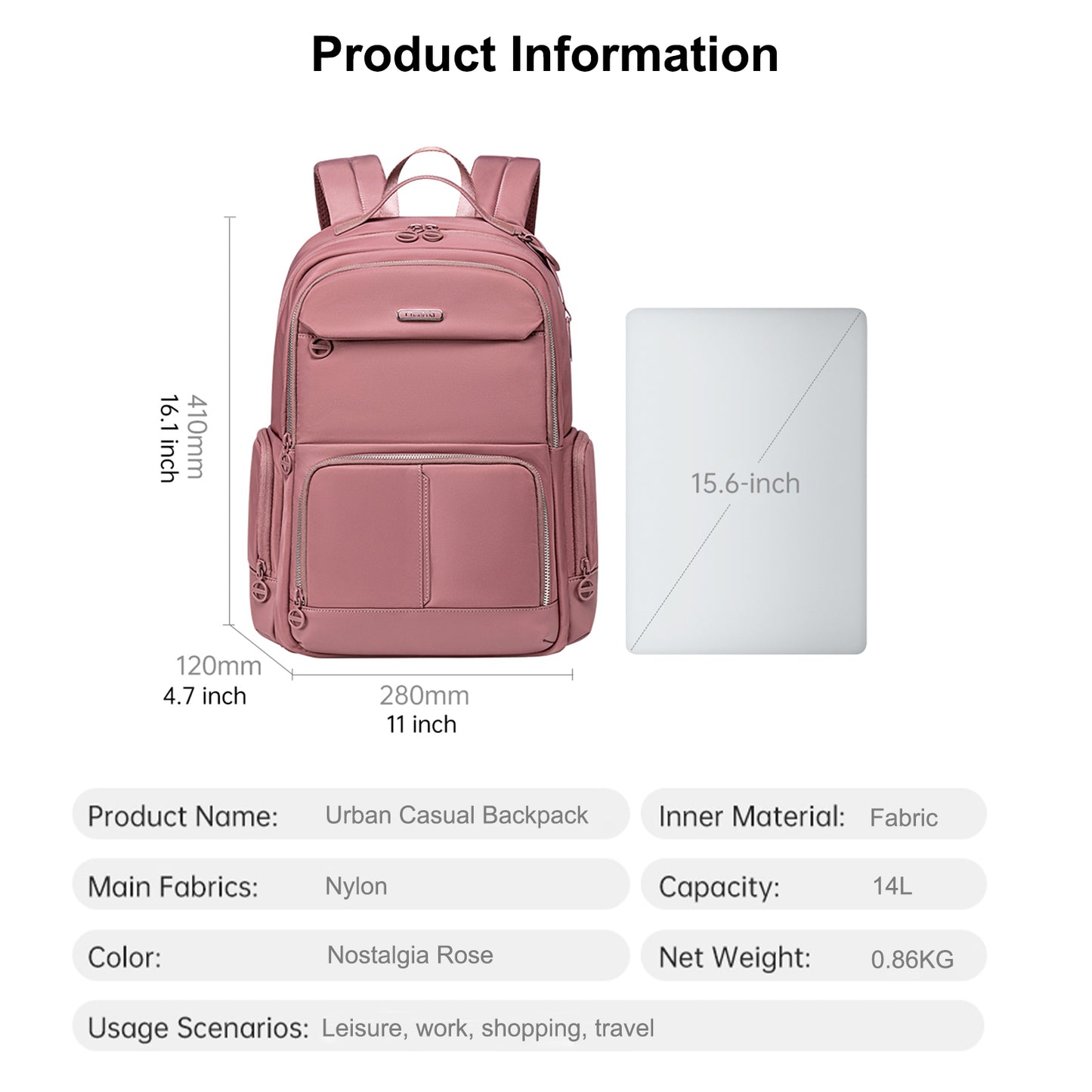 CB00786 Casual Backpack Nostalgia Rose