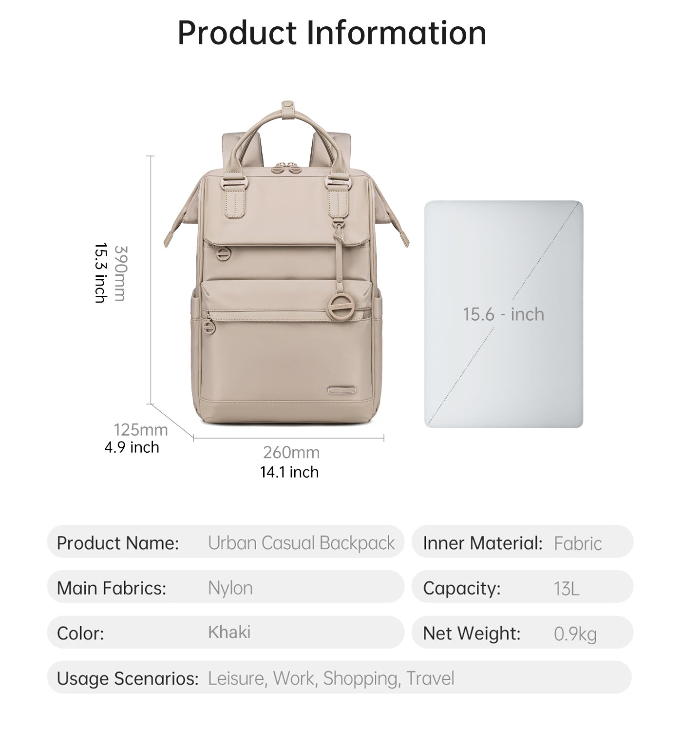CB00788 Casual Backpack Khaki