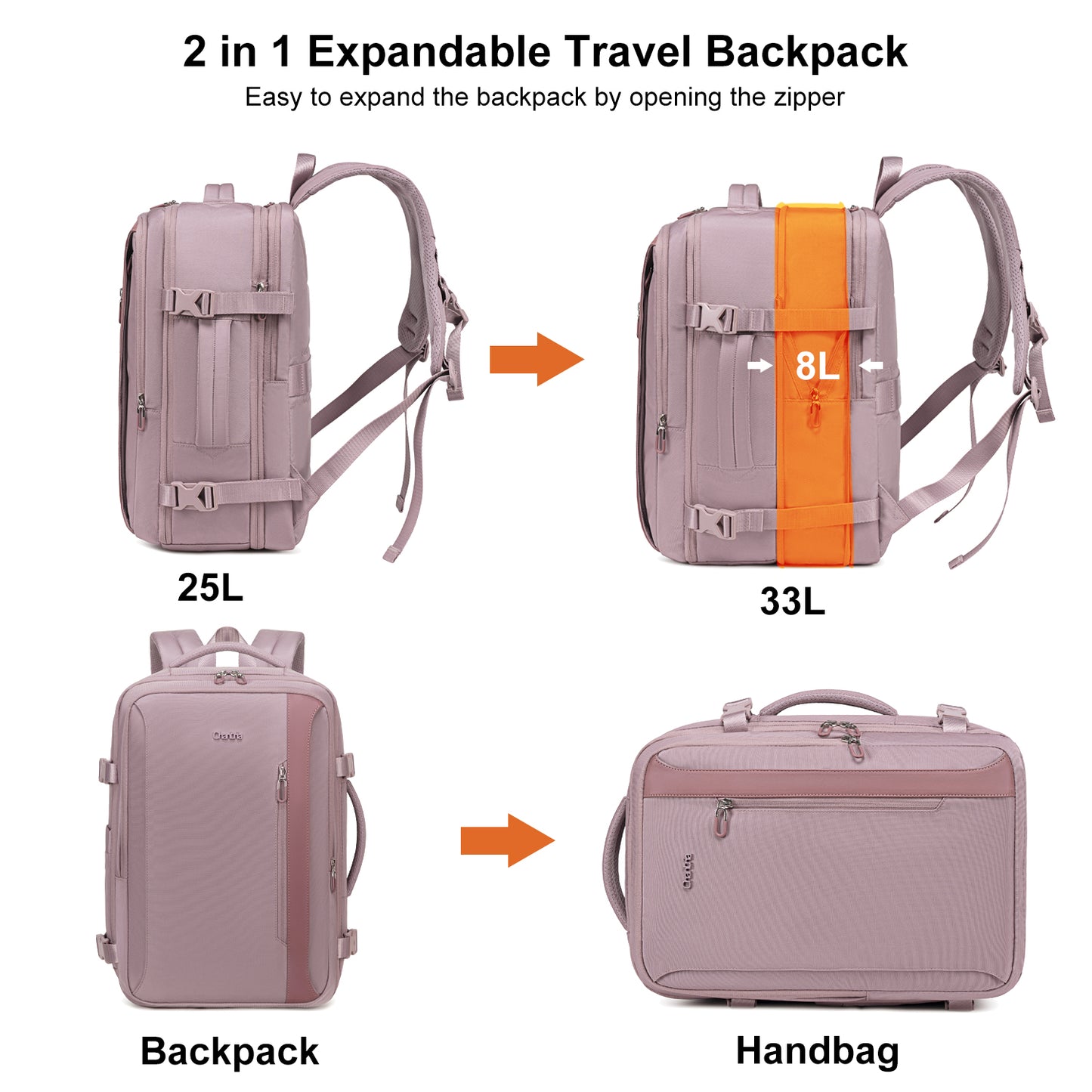 CB00617 Travel Backpack Pale Mauve
