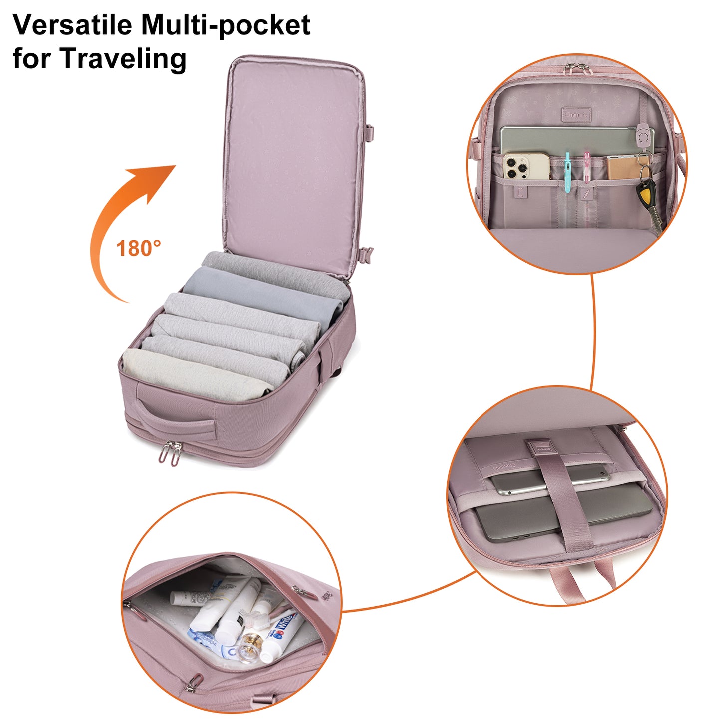CB00617 Travel Backpack Pale Mauve