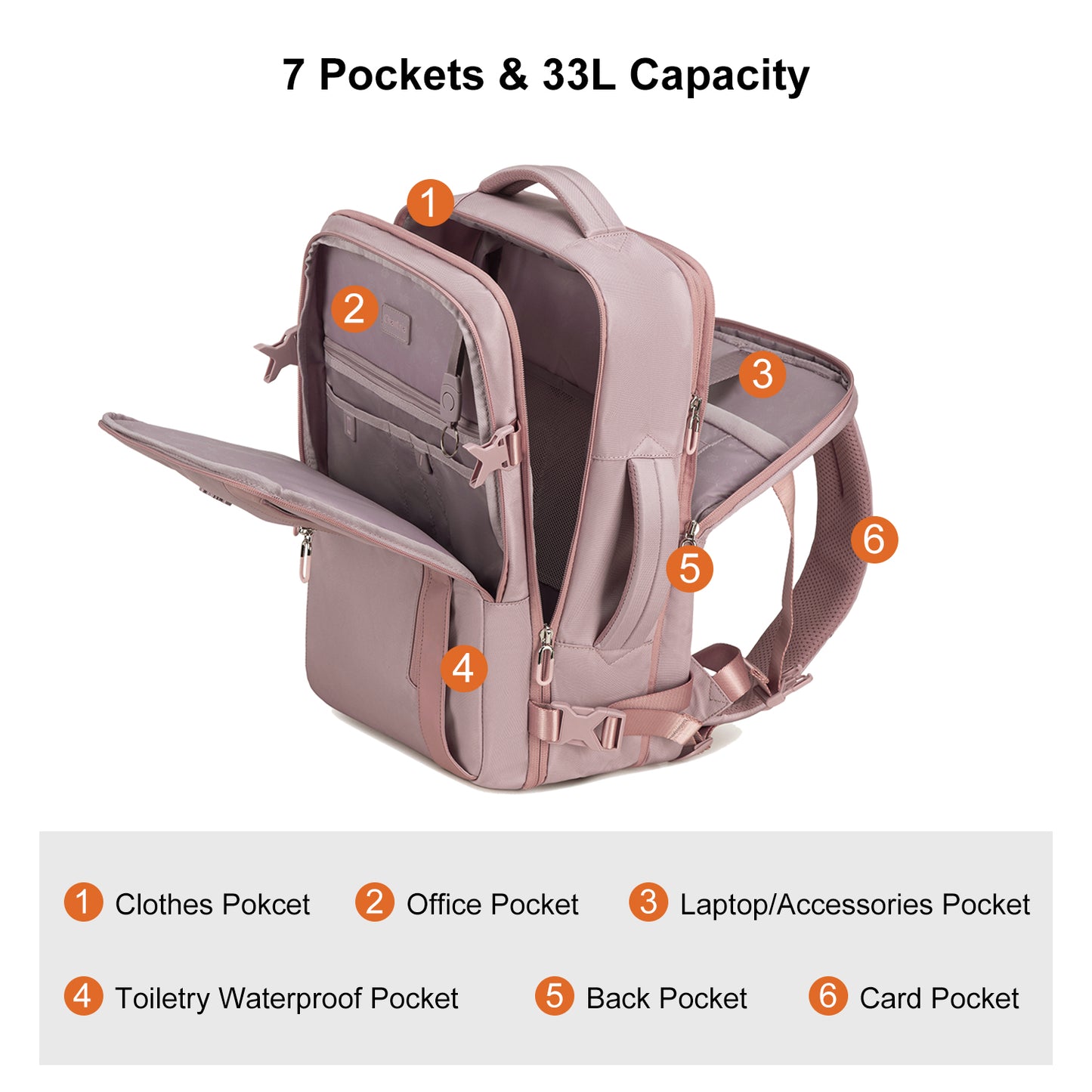 CB00617 Travel Backpack Pale Mauve
