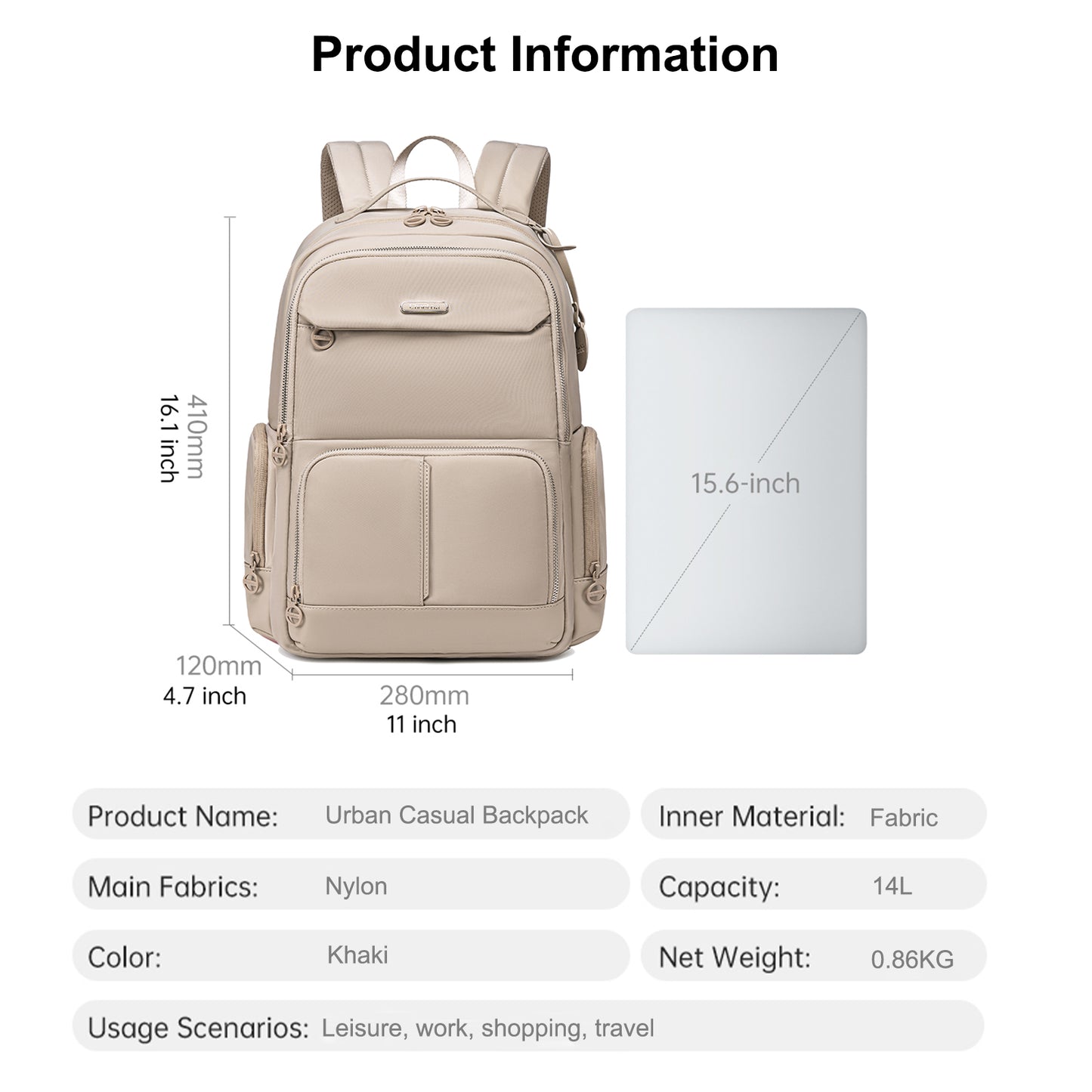CB00786 Casual Backpack Khaki